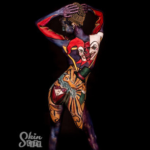 A colorful body painted model