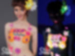 An EDC client wearing uv/glow body paint side-by-side with regular light and UV light