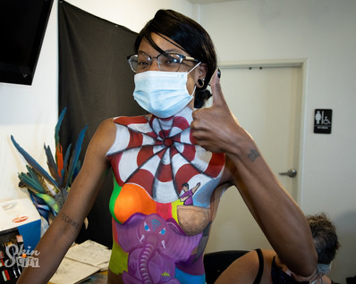 A colorful body painted model