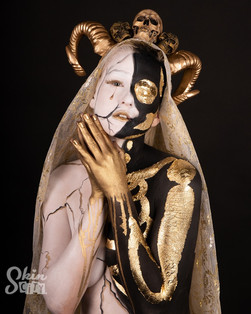 A colorful body painted model