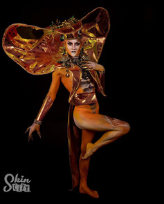 A colorful body painted model