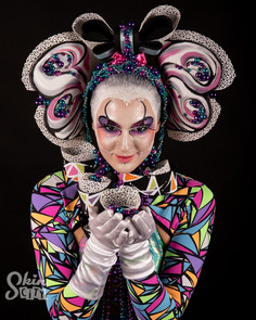 A colorful body painted model